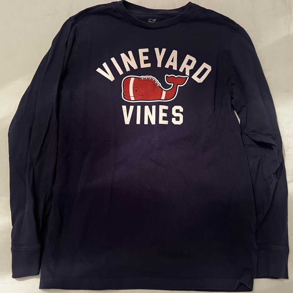 Vineyard vines medium boys 12-14 whale logo football shirt long sleeve navy